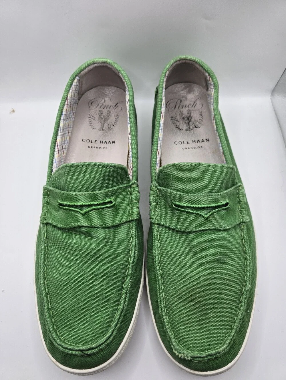 Cole Haan Green Canvas Penny Loafers/boat Shoes. Gently Worn. Preppy. Mens 12